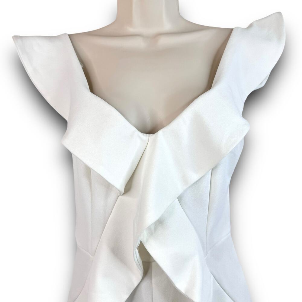 LUXXEL White Ruffle Romper One Piece Shorts Outfit Jumper Flutter Sleeves Small - Picture 2 of 8